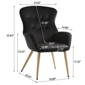 Hengming Accent Chair Modern Tufted Button Wingback Vanity Chair with Arms Upholstered Tall Back Desk Chair with Metal Legs for Living Room Bedroom Wa