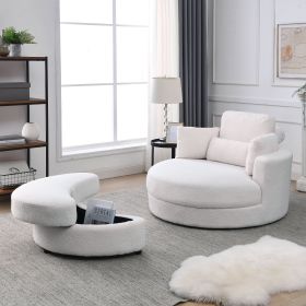 Welike Swivel Accent Barrel Modern Sofa Lounge Club Big Round Chair with Storage Ottoman Linen Fabric for Living Room Hotel with Pillows