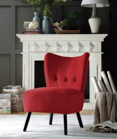Unique Style Red Velvet Covering Accent Chair Button-Tufted Back Brown Finish Wood Legs Modern Home Furniture