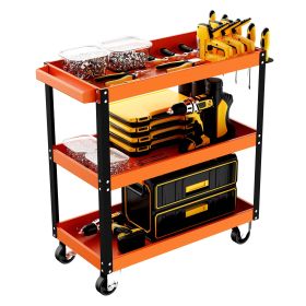 3-Tier Rolling Tool Cart, Mechanic Tool Cart with Side Pegboard kit and Lockable System, Heavy Duty Tool Cart on Wheels for Garage, Warehouse