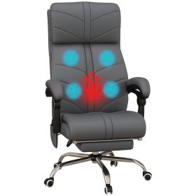 Executive Massage Office Chair with 4 Vibration, Computer Desk Chair, PU Leather Heated Reclining Chair with Adjustable Height, Swivel Wheels, Gray