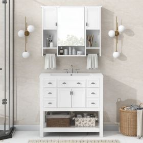 36'' Bathroom Vanity with Top Sink, Modern Mirror Cabinet with Towels Bar, Bathroom Storage Cabinet with 2 Soft Closing Doors and 6 Drawers