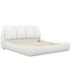 King Size Luxury Upholstered Bed With Thick Headboard, Leather King Bed with Oversized Padded Backrest, White(Expect Arrive date 2024/2/15)