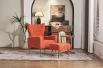 Modern Accent Chair with Ottoman, Comfy Armchair for Living Room, Bedroom, Apartment, Office (Brick red)