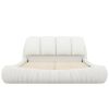 King Size Luxury Upholstered Bed With Thick Headboard, Leather King Bed with Oversized Padded Backrest, White(Expect Arrive date 2024/2/15)