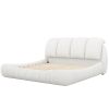 King Size Luxury Upholstered Bed With Thick Headboard, Leather King Bed with Oversized Padded Backrest, White(Expect Arrive date 2024/2/15)