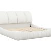 King Size Luxury Upholstered Bed With Thick Headboard, Leather King Bed with Oversized Padded Backrest, White(Expect Arrive date 2024/2/15)
