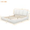 King Size Luxury Upholstered Bed With Thick Headboard, Leather King Bed with Oversized Padded Backrest, White(Expect Arrive date 2024/2/15)