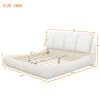 King Size Luxury Upholstered Bed With Thick Headboard, Leather King Bed with Oversized Padded Backrest, White(Expect Arrive date 2024/2/15)