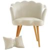 Vanbow.Velvet Wooden foot casual lotus chair with waist pillow(BEIGE)
