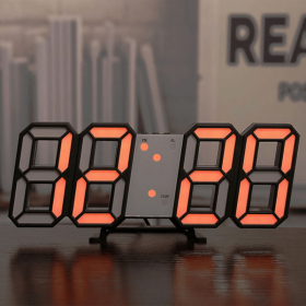 1pc 3D LED Digital Clock; Bedroom LED Clock For Home Decor (Color: Orange)