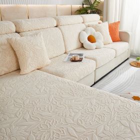 Jacquard velvet elastic leather sofa cover, simple all inclusive universal cover, all season universal lazy man anti cat scratch sofa cover (Color: Camellia butter white, size: 2XL+)