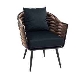 Velvet Accent Chair Modern Upholstered Armchair Tufted Chair with Metal Frame;  Single Leisure Chairs for Living Room Bedroom Office Balcony (Color: Black)
