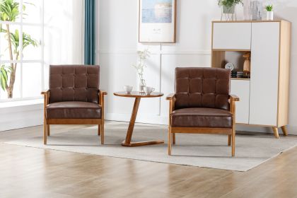Accent Chairs Set of 2 with Side Table, Mid Century Modern Accent Chair, Wood and Fabric Armchairs Side Chair (Color: as Pic)