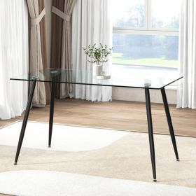 Modern Glass Rectangular Dining Table with Metal Legs (Color: Black)