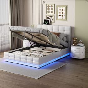 3-Pieces Bedroom Sets,Queen Size Upholstered Bed with LED Lights,Hydraulic Storage System and USB Charging Station (Color: as Pic)