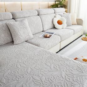 Jacquard velvet elastic leather sofa cover, simple all inclusive universal cover, all season universal lazy man anti cat scratch sofa cover (Color: Camellia light gray, size: M+)